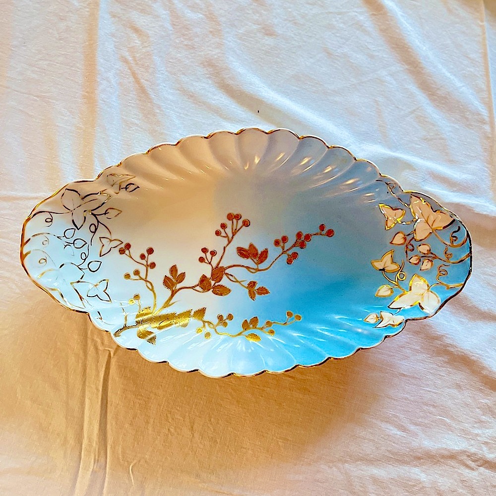 KARLSBAD Austria H&Co Large Oval Platter Handpainted in Gold Gilded motifs